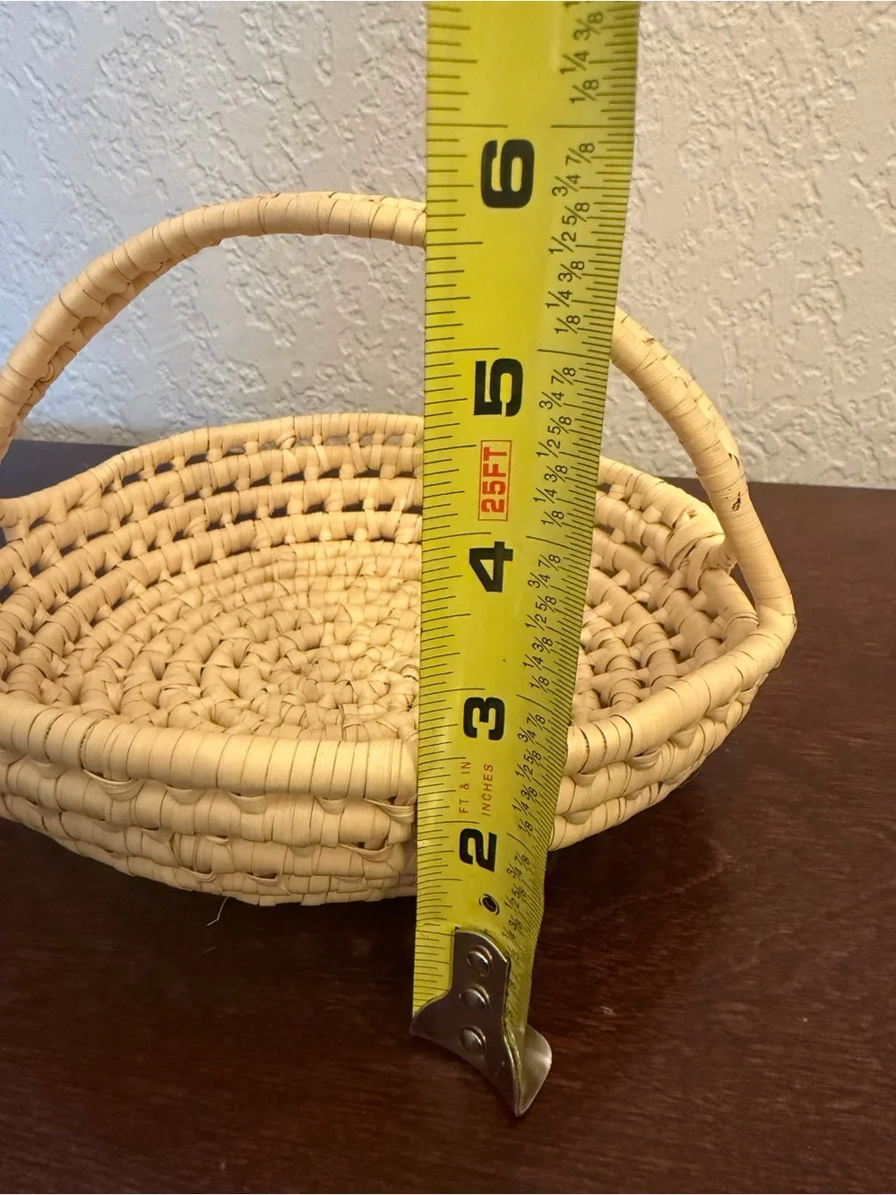 Handmade Sweetgrass Hand Woven Coiled Low Round Basket Tray With Top Handle 8”